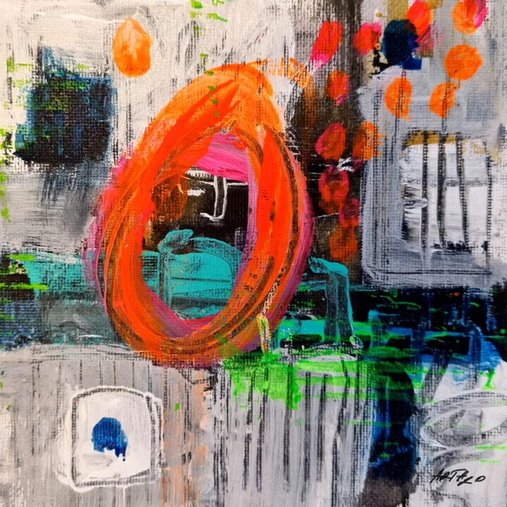 Bold Orange and Gray Abstract on Linen