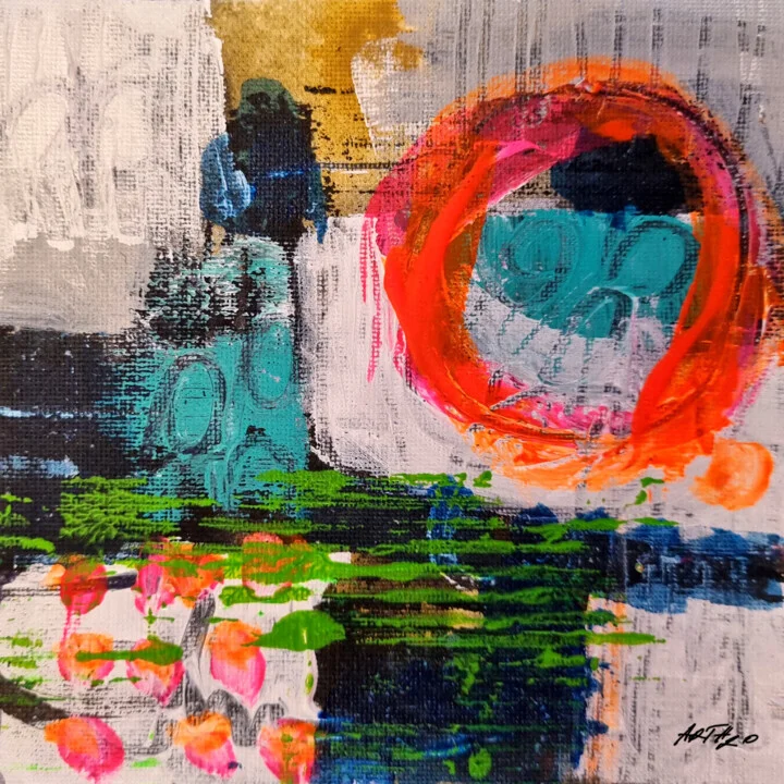 Teal and Orange Abstract on Linen Canvas