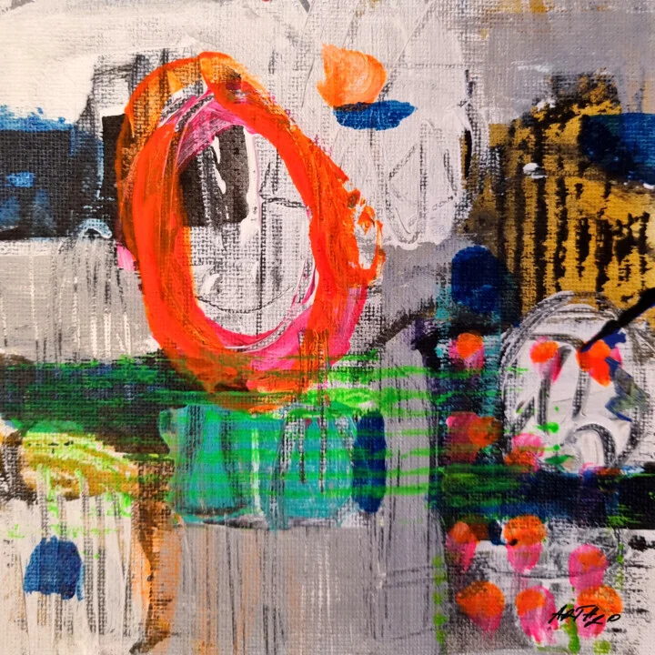 Vibrant Orange and Blue Abstract on Canvas