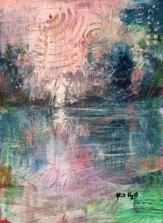 Soft Pink and Teal Abstract on Paper