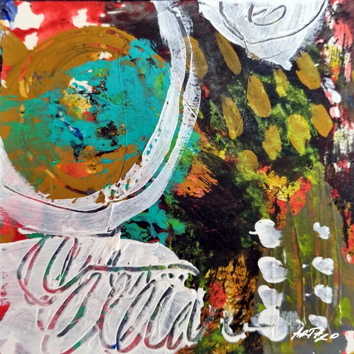 Turquoise and Gold Abstract on Paper