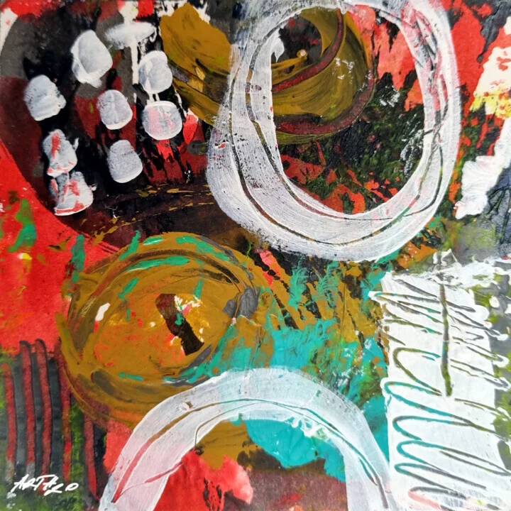 Crimson and Olive Swirls on Paper