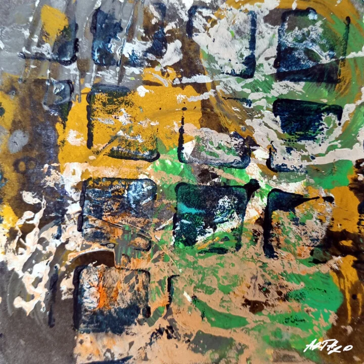 Ochre and Green Abstract on Paper