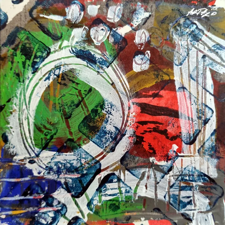 Crimson and Green Swirl on Paper