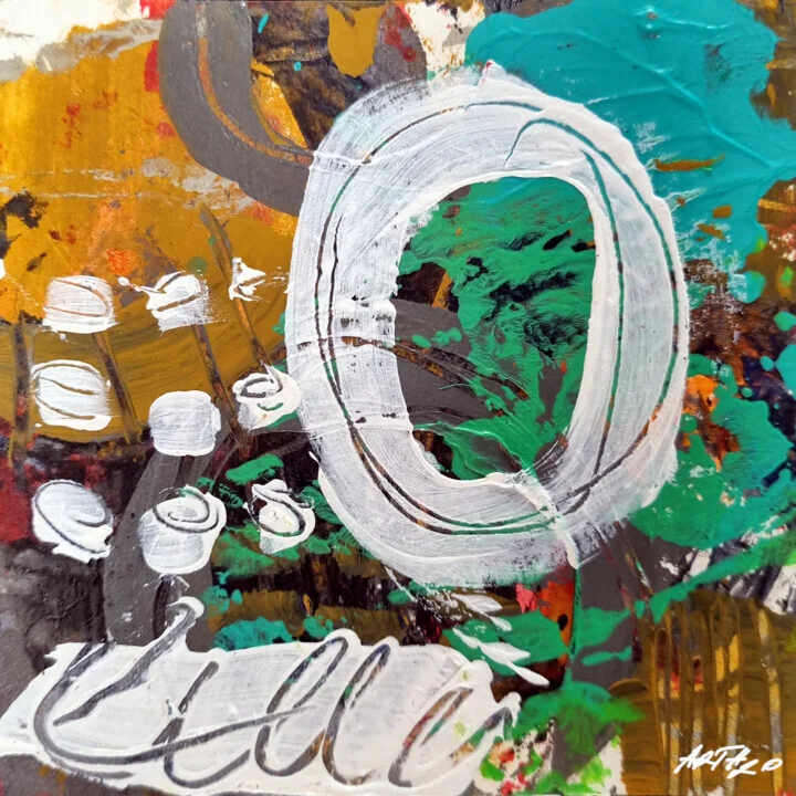 Emerald Green and Ochre Abstract on Paper