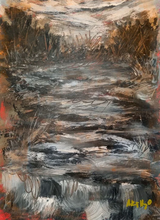 Burnt Sienna Stormy Landscape on Paper
