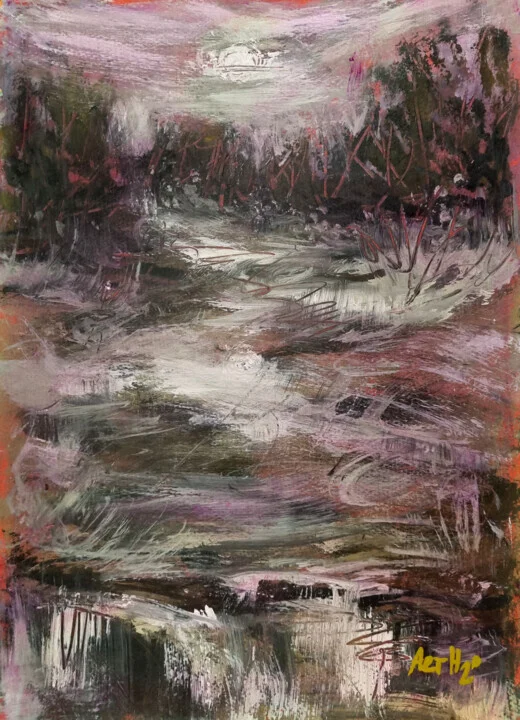 Muted Lavender and Green Acrylic Landscape
