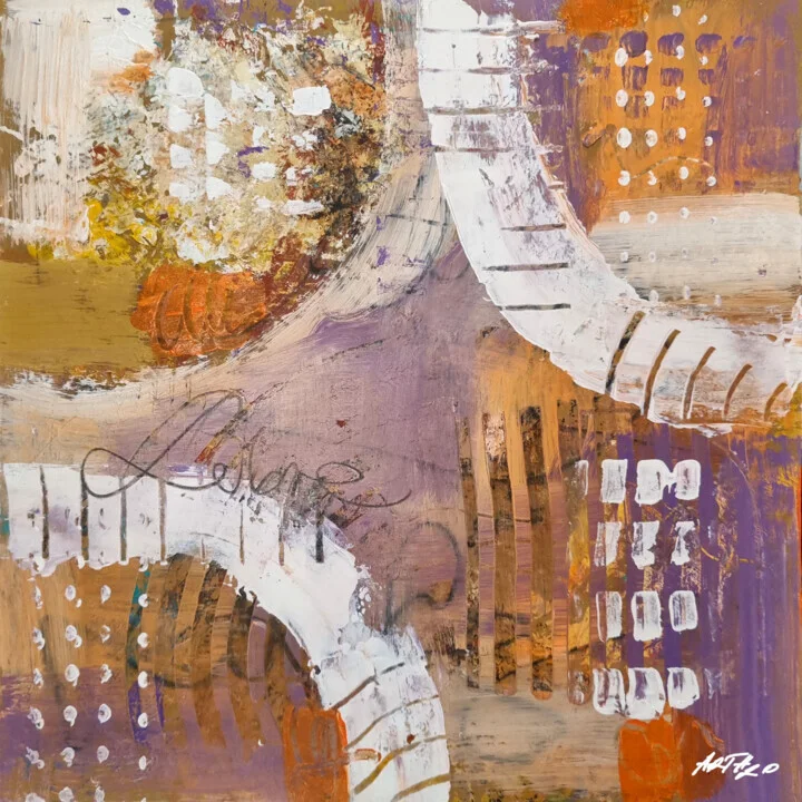 Lavender and Ochre Textured Abstract on Paper