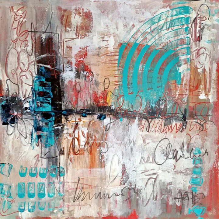 Teal and Orange Abstract Acrylic on Paper