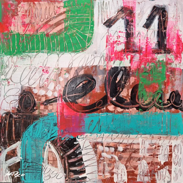 Teal and Pink Abstract Acrylic on Paper