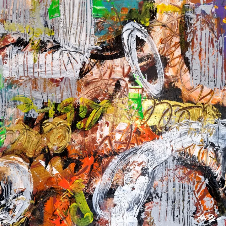Bronze and Green Abstract on Paper