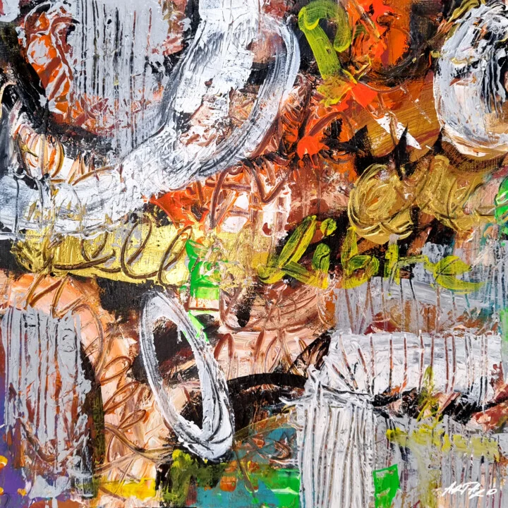 Burnt Orange and Green Abstract on Paper
