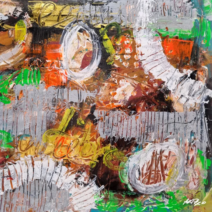 Burnt Sienna and Green Abstract on Paper