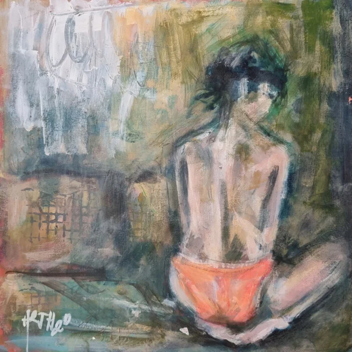 Muted Green and Orange Figurative Art