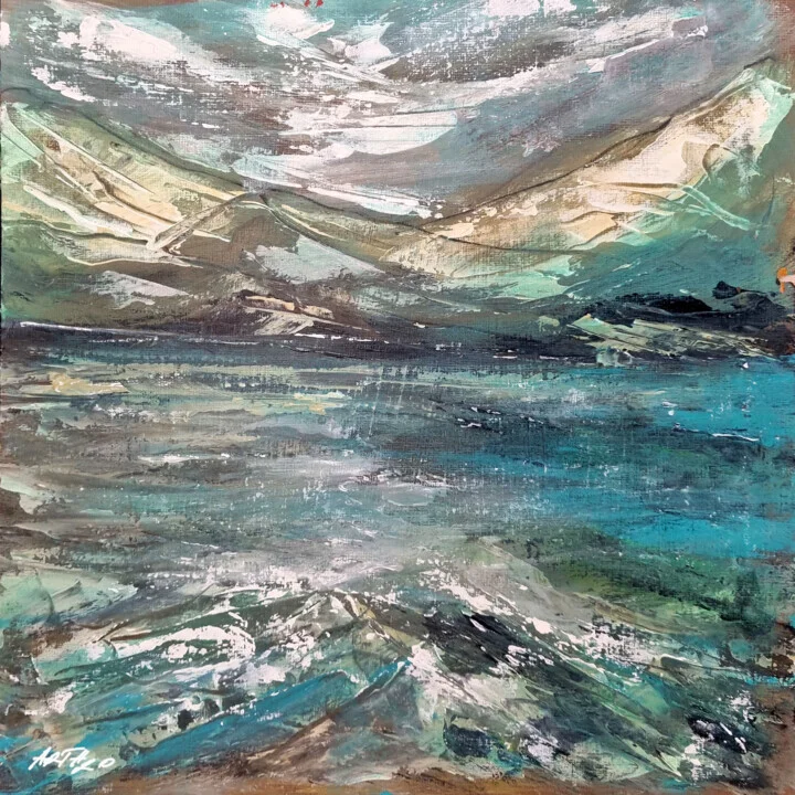 Teal and Emerald Seascape on Paper