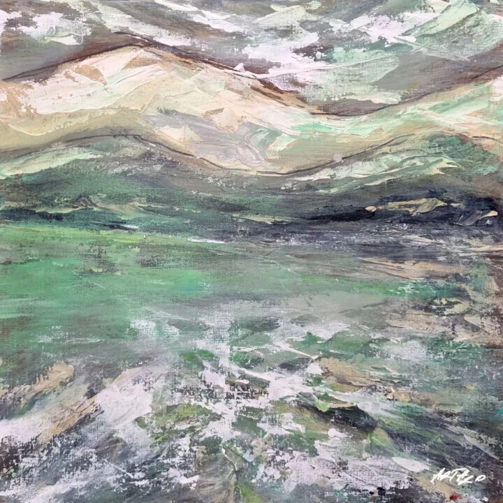 Mint Green and Beige Landscape on Paper