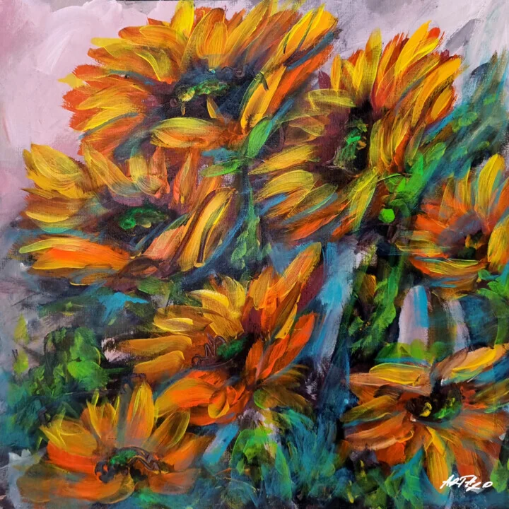 Fiery Orange and Yellow Sunflower on Paper