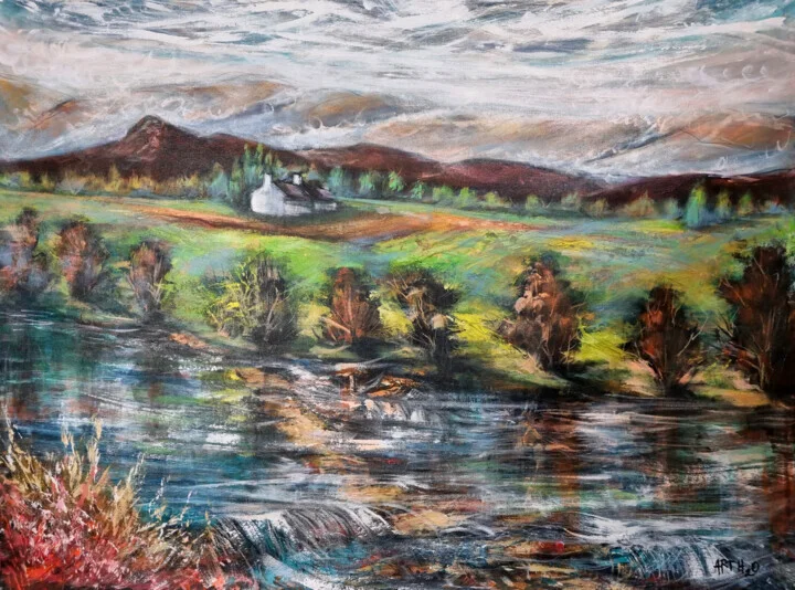 Serene Green and Ochre Landscape Painting
