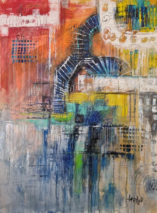 Bold Orange and Blue Abstract Canvas