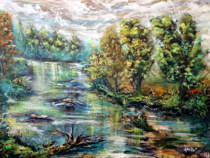 Emerald Green View on Linen Canvas