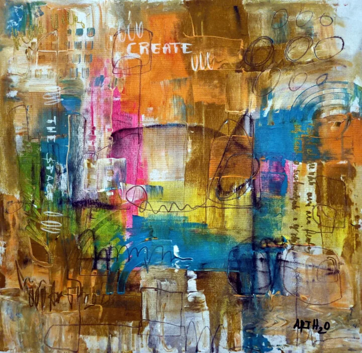 Golden Orange Acrylic Burst on Canvas