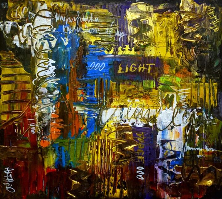 Click to view in high resolution Golden Yellow and Deep Blue Acrylic Abstract