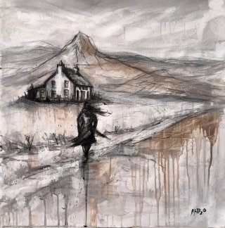 a painting of a house and a mountain 
Solitude's Refuge, A Winter's Whisper in Co Mayo A Winter's Whisper in Co Mayo