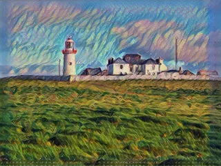 a white building with a lighthouse in the distance 
ireland-006.webp Lighthouse in Ireland