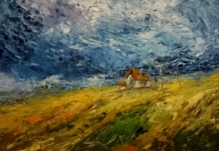 a painting of a house in a field 
DSC_0157.jpg Storm in country side