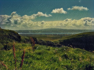 a grassy hill with a view of the land and a body of water 
ireland-100.png Land of Ireland