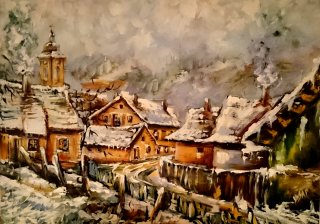 a painting of a village 
DSC_0133.jpg Winter in a small village