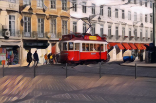 a blurry image of a red trolley 
portugal-005.png Train in Lisbon