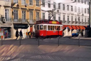 a blurry image of a red trolley 
portugal-005.webp Train in Lisbon