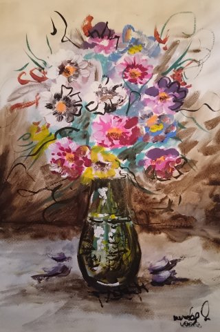 a painting of flowers in a vase 
DSC_0086.jpg Green vase