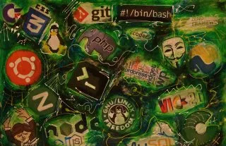 a group of green and white logos 
A vibrant mix of technology and coffee culture Digital Collage of Tech Logos
