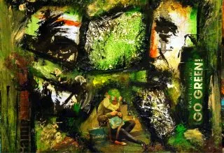 a painting of a man sitting in front of a green wall 
Art Inspiring an Eco-Friendly Mindset Embrace Sustainability