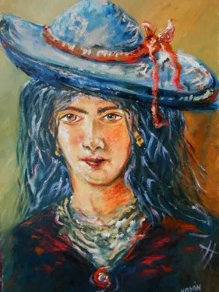 a painting of a woman wearing a hat 
1382944211kosanart-gyor-429.webp Girl with blue hat