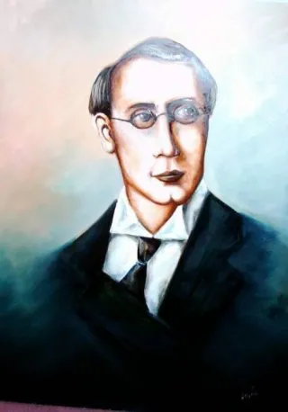 a painting of a man wearing glasses 
1382944281kosanart-gyor-257.webp The famous author