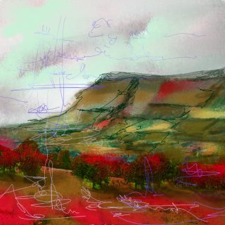 a painting of a landscape 
sligo202.jpg Benbulbin variation Autumn