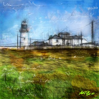a white building in a field 
county-calre_lighthouse-12x12-inch.jpg Loophead Lighthouse Spring