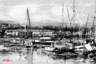 a group of boats in a harbor 
trale2-15x10-inch-bw.jpg Silent Harbour