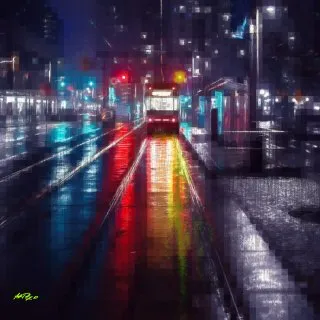 a city street at night 
filip-mroz-023T4jyCRqA-unsplash-20x20inch.webp Last Tram