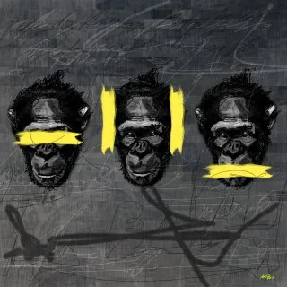 a group of gorillas with yellow tape around their eyes 
3monkeys-3000px72dpi-v1.webp 3 Wise Monkeys Grey with Yellow lines