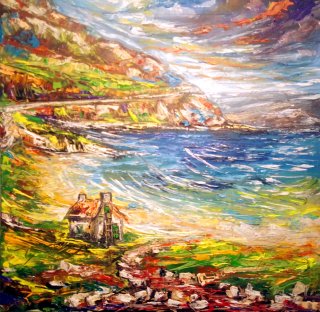 a painting of a house on a beach 
ireland-co-mayo-keem-bay-arth2o-01.jpg Abstract Landscape about Keem Bay Co Mayo Ireland