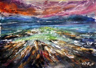 a painting of a mountain range 
arth2o-co-mayo-seashore-art-a3-size.jpg Rocky Serenity