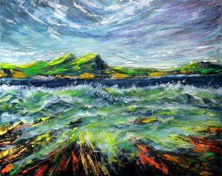 a painting of a body of water 
arth2o-seashore-green-waves-in-ireland-03-50x40cm.jpg Irish Coastline: Emerald and Cobalt