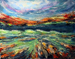 a painting of a landscape 
arth2o-seashore-green-waves-in-ireland-00.50x40cm.jpg Irish Coastline: Wild Beauty