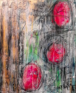 a painting of red and green circles 
arth2o-2023-abstract-40x50cm-pink-bubbles-a.jpg Whispers of Elegance - Gilded Dreams