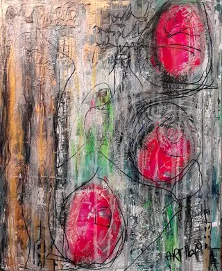 a painting of red and green circles 
arth2o-2023-abstract-40x50cm-pink-bubbles-a.webp Whispers of Elegance - Gilded Dreams