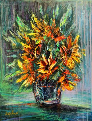 a painting of flowers in a vase 
arth2o-sunflowers-in-blue-vase-50x60cm-acryllic-painting-a-2023.jpg Sunflowers Aqua Green Serenity
